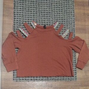 SHEIN Rust Cold Shoulder Top Sweater Material with Colorful Straps